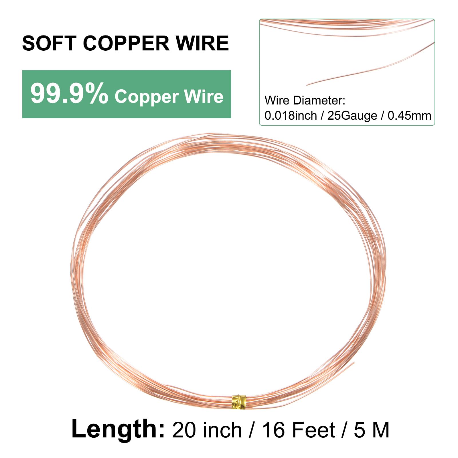 M METERXITY 99.9% Soft Copper Wire, 25 Gauge 16FT Pure Copper Wire for DIY Crafting/Jewelry Making/Gardening Plant/Beading - Image 3