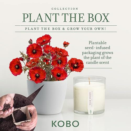 Miniatura 2 de KOBO Vela perfumada de amapola roja con caja plantable (9 onzas), colección Plant The Box, velas de cera de soja 100% pura, vertidas a mano en