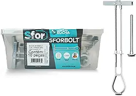SFOR - Kit de Fixação com Bucha Sforbolt 3/16" e Parafuso - 20 Peças (10 Buchas + 10 Parafusos) - Ideal para Instalações em Gesso, Drywall, Tijolo e Bloco Oco