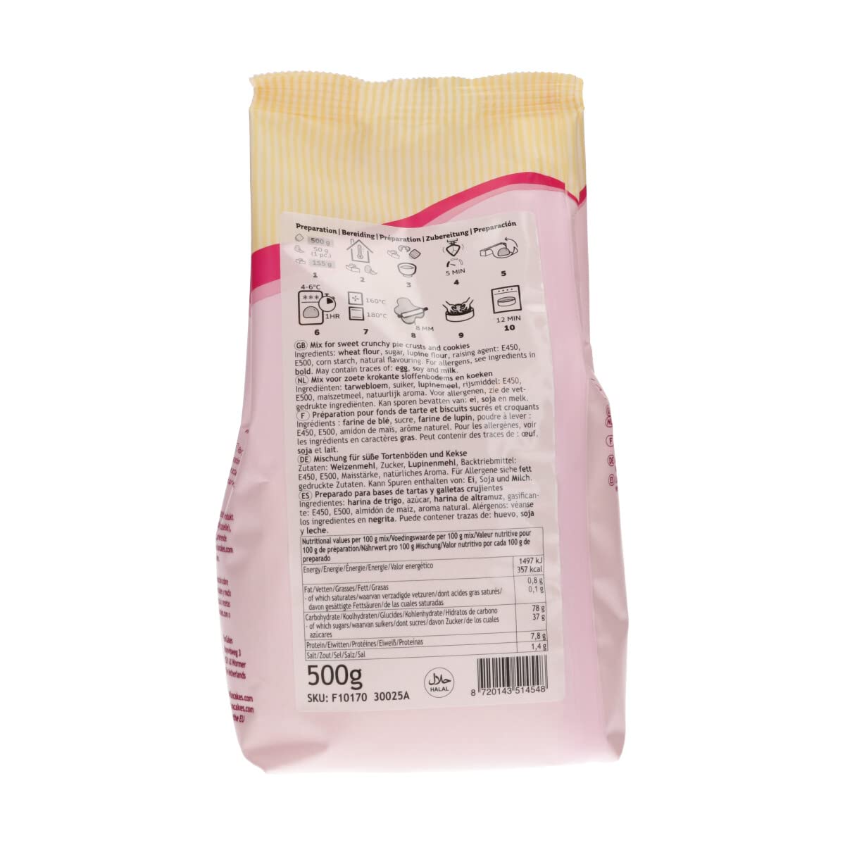 FunCakes Preparado Galletas y Tartaleta, mezcla para hornear cortezas de tartas, tartas de manzana, galletas, galletas rellenas, tarta de pasta de almendra. Halal. 500 g.