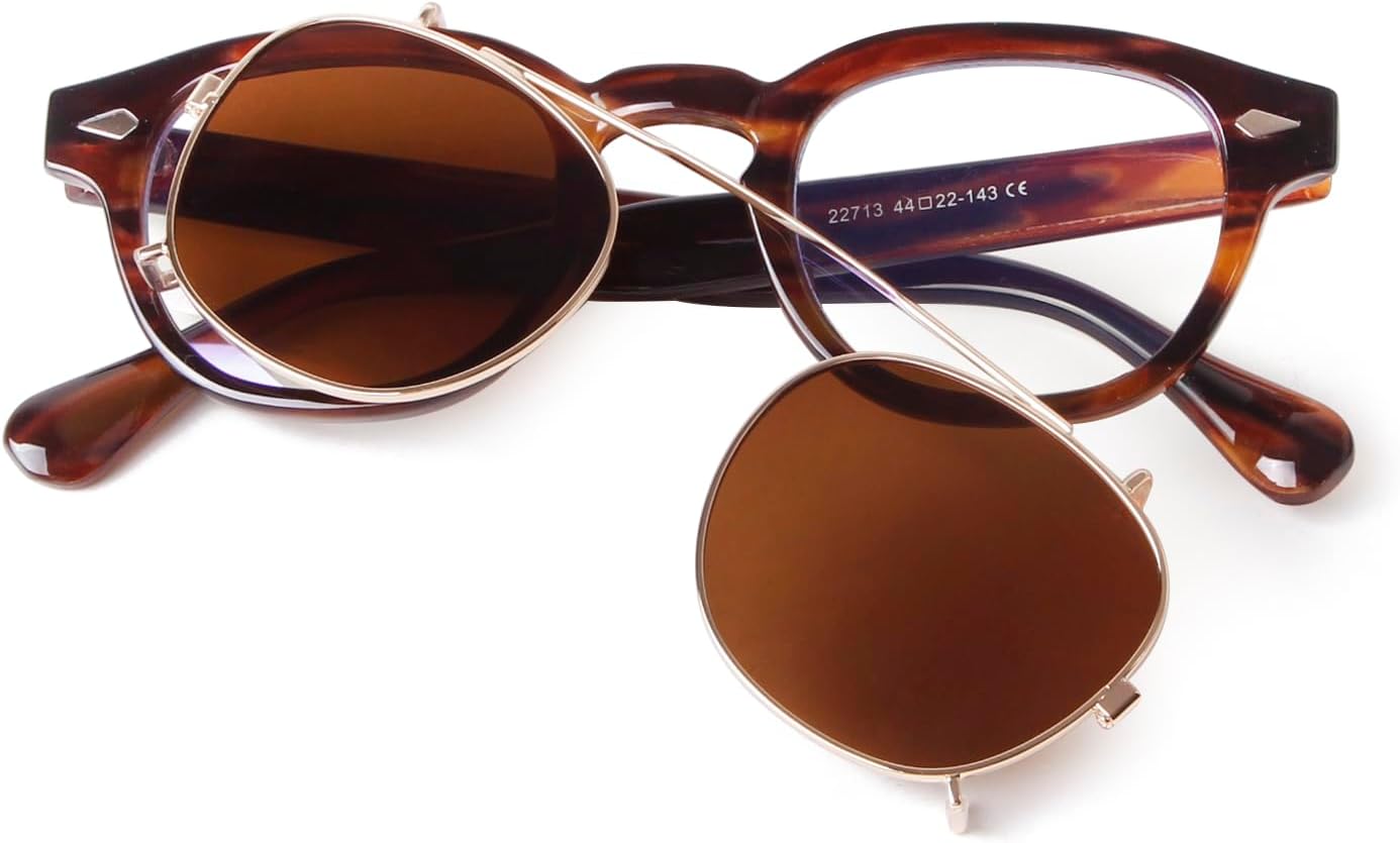 ADE WU Clip on over Glasses Sunglasses Vintage Small Round Clipon Glsses for Women Men Fashion Unisex Style 46mm