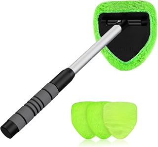 XINDELL Windshield Cleaner Tool Kit: Extendable Handle, 180° Pivoting Head, 4 Microfiber Pads for Streak-Free Car & Home Window Cleaning
