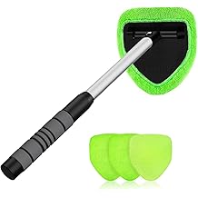 XINDELL Windshield Cleaner Tool &ndash; Car Interior Window Cleaning Kit with Extendable Handle &amp; 4 Microfiber Pads, Auto Wiper Inside Windshield Brush for Car &amp; Home Windows