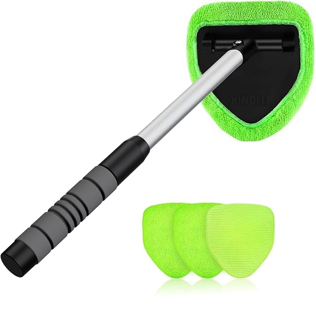 XINDELL Windshield Cleaner Tool Car Interior Window Cleaning Kit with Extendable Handle 4 Microfiber Pads Auto Wiper Inside