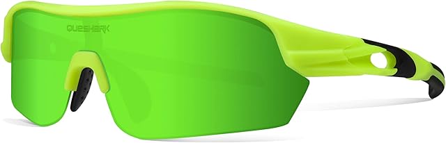 Queshark Polarized Sports Sunglasses with 4 Interchangeable Lenses for Men Cycling Running Driving Fishing Golf Baseball Glasses QE0047