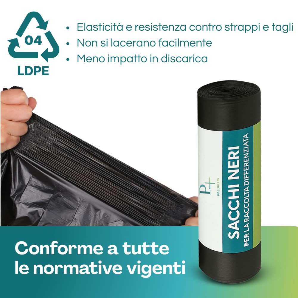 Virsus Sacchi Neri Grandi Resistenti Sacchi Spazzatura condominiali cm 90x120 120 Litri 200 Pezzi