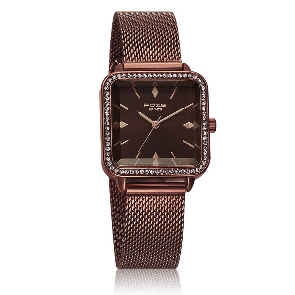 sonata Poze Quartz Analog Brown Dial Stainless Steel Strap Watch for Women-SP80030QM01W-picture-32