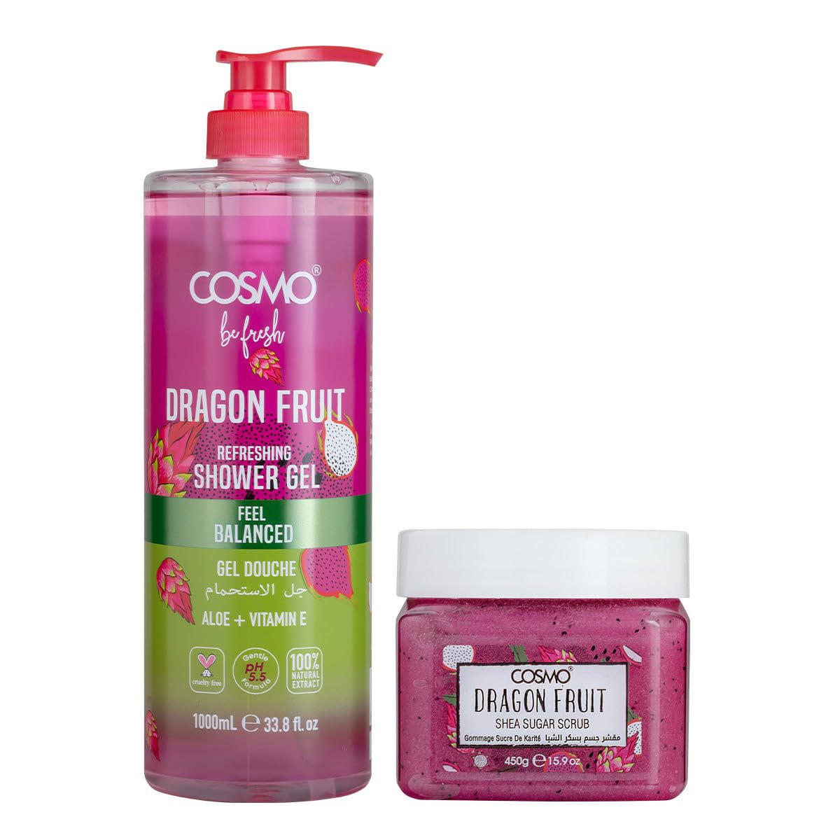 Cosmo Skin Care Be Fresh Dragon Fruit Refreshing Shower Gel 1000ml & Shea Sugar Scrub 450g Combo | Body Wash With Aloe & Vitamin E | Antioxidant Rich Scrubber For Polished, Glowing | For Men & Women-image-30
