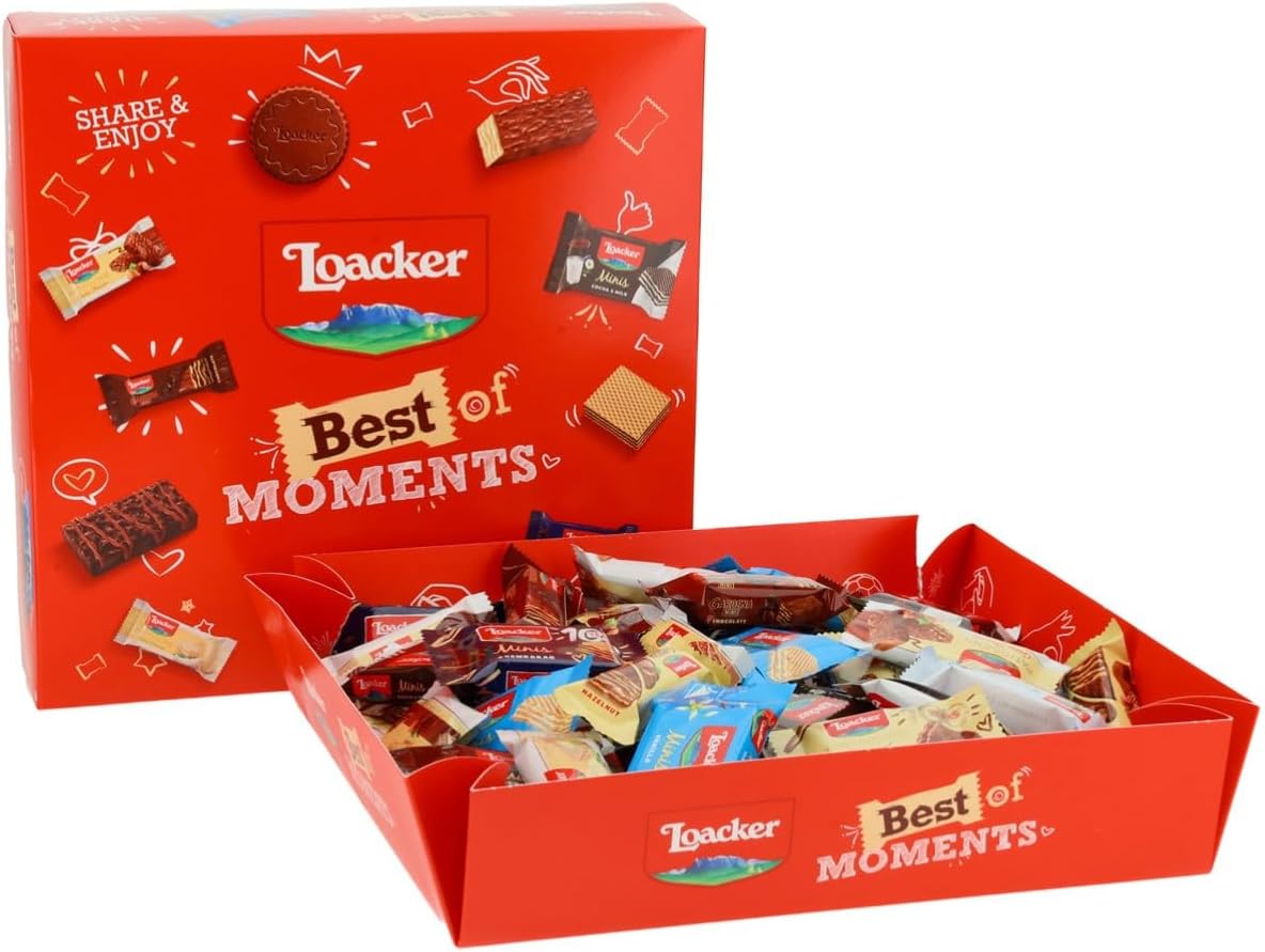 Loacker The Best of 600g 2025 Edition Gift Box 100% Italian Hazelnuts in a Mix of Goodness with Milk Chocolate, Dark and White, Party Box for Snacks, Snacks and Parties - 67 Pieces