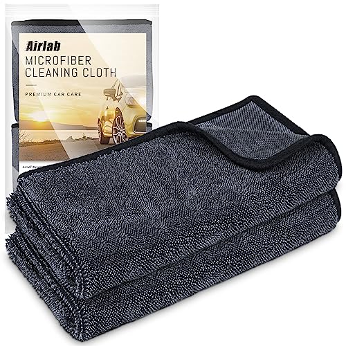 Airlab 2er-Pack Mikrofasertücher Auto 60x40 cm, Trockentuch Poliertuch für Auto, Motorrad, Haushalt, Dusche, Professionelles Mikrofaser Reinigungstuch, Saugstark & Fusselfrei & Lackschonend, 600GSM