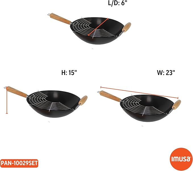 Juego de Wok de Acero al Carbono 7 Piezas Imusa con Utensilios de Bambú miniatura 2