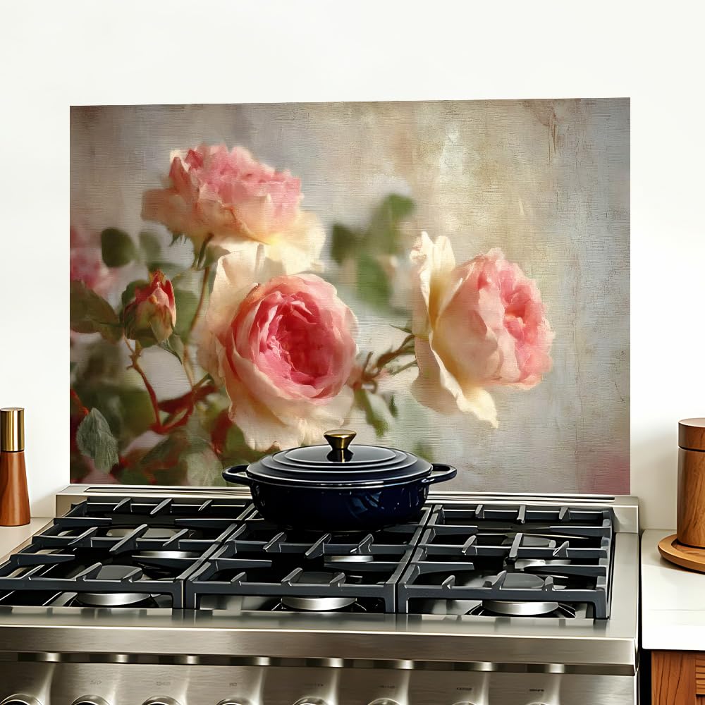 Vintage Pink Rose Kitchen Backsplash Peel and Stick, 35.4x23.6 in