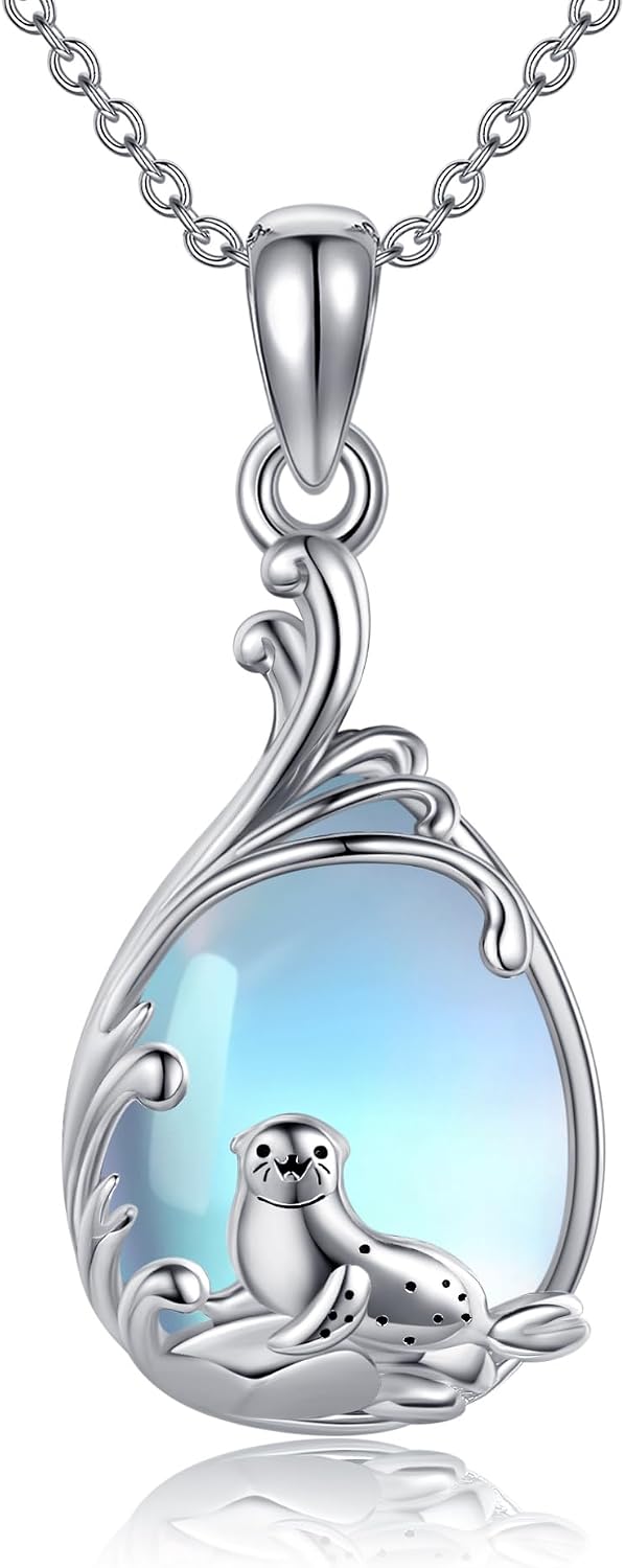 18K White Gold Plated Teardrop Pendant Necklace Moonstone Jewelry for Women Female Gift