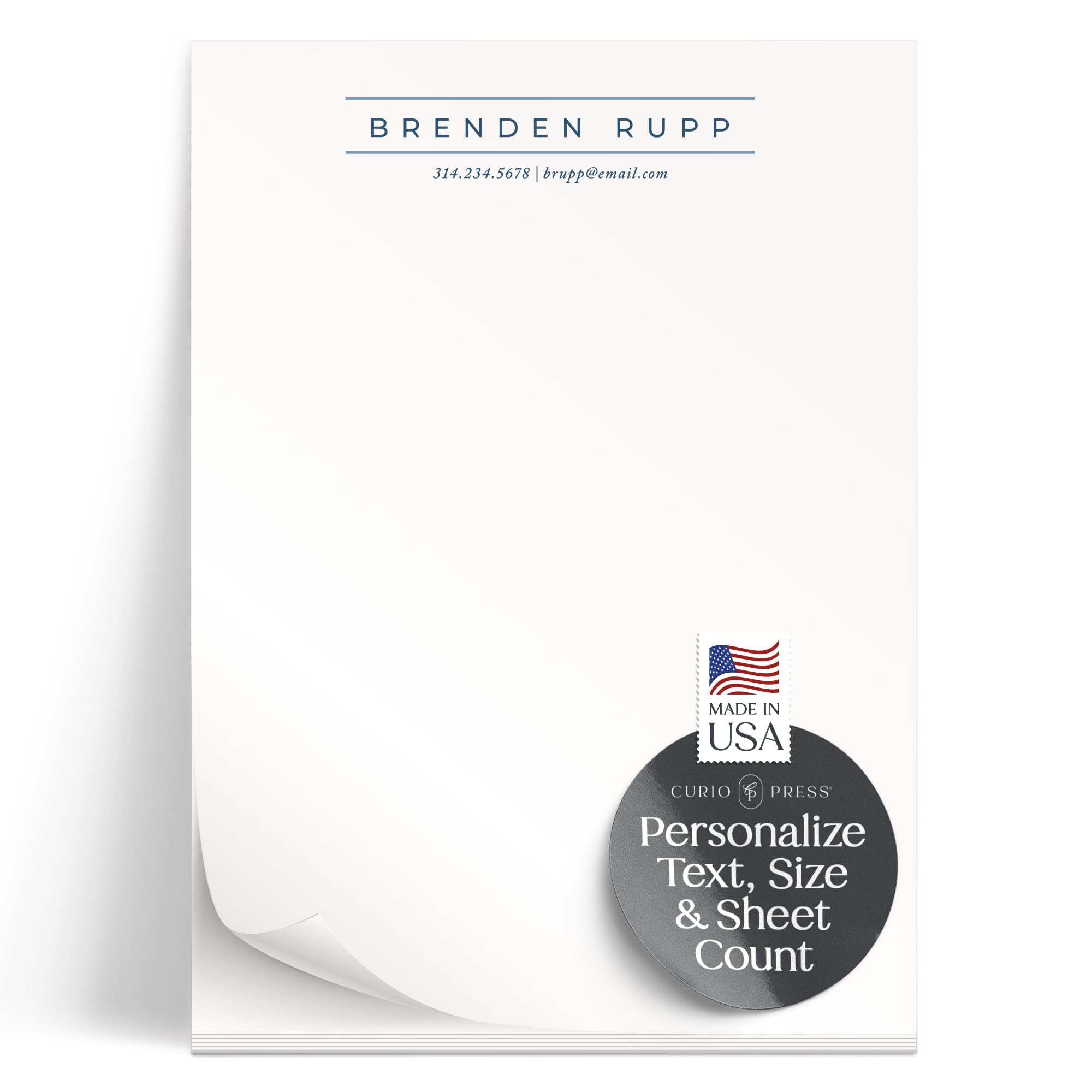 Personalized Notepad, Custom Stationery Note Pad 3 Sizes - 50 or 100 Sheets Customizable with Name and Ink Colors, Custom Stationery Gifts for Women, Men and Professionals - Parallel Pad