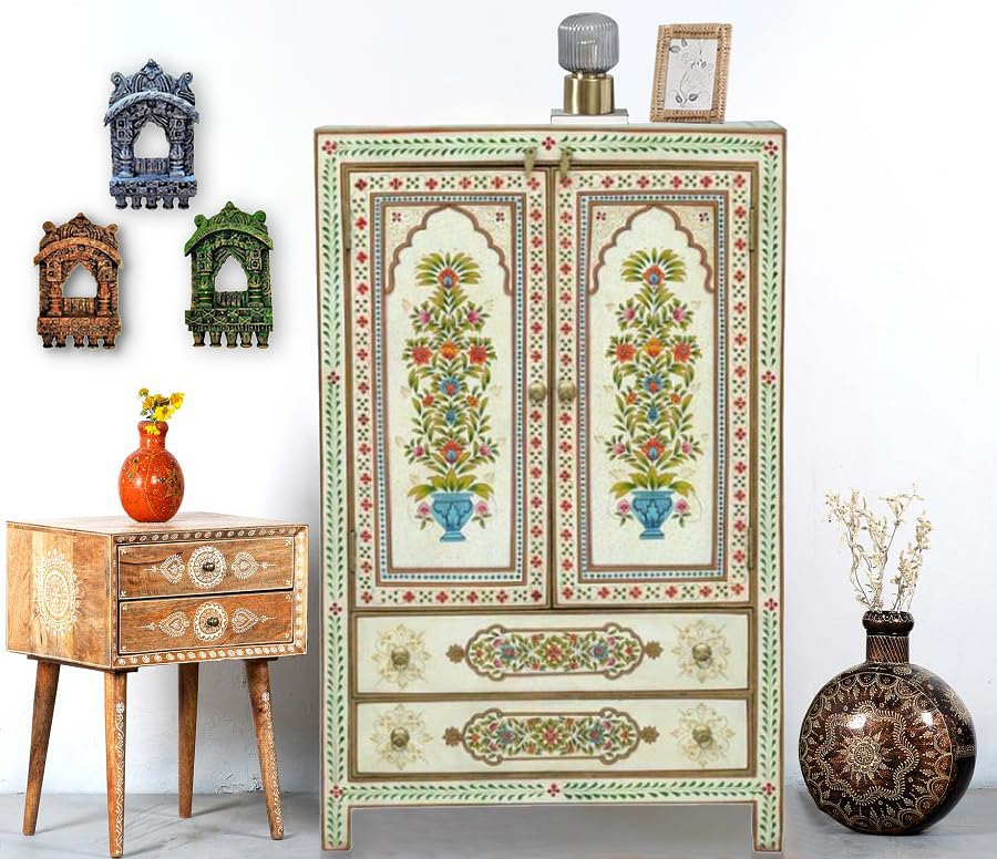 APRODZ Wooden Handpainted Wardrobe Cupboard for Multipurpose Storage Organizer Almirah (Multicolor)-image-35
