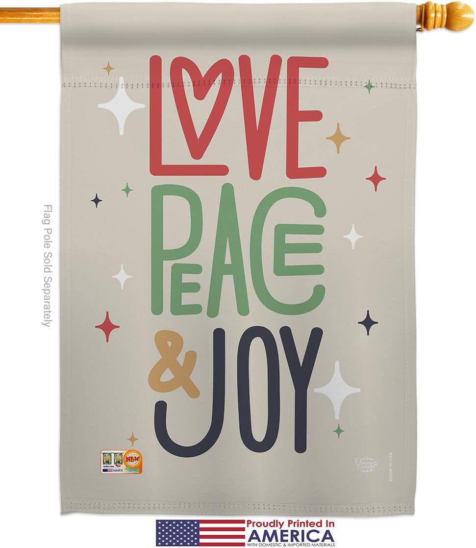 Love Peace Joy House Flag Wintertime Winter Wonderland Snowflake Snowman Ice Skate Season Snow Small Decorative Gift Yard Banner Made In USA 28 X 40