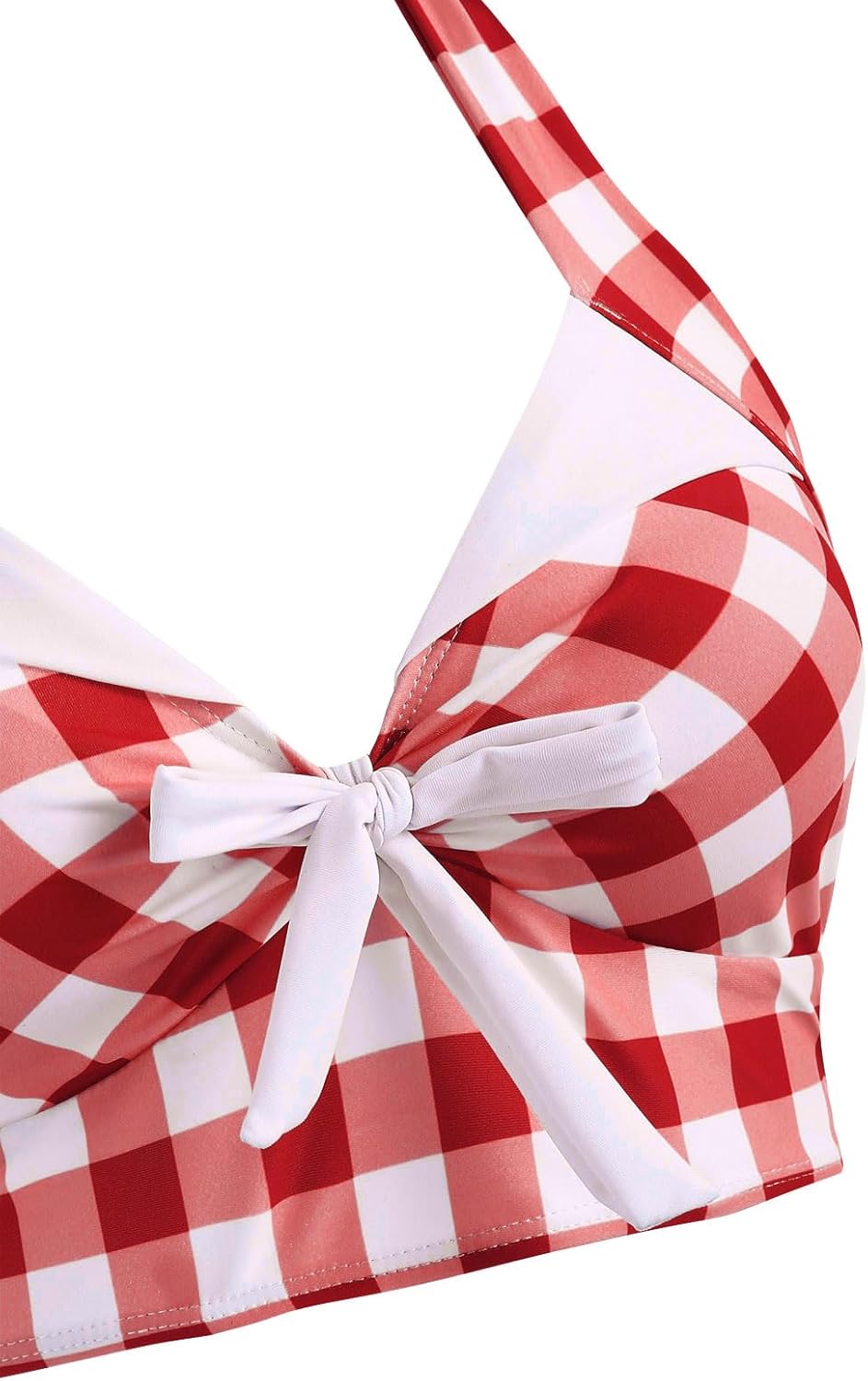 DRESSFO Women's Bikini Set Halter Two Piece High Waisted Swimsuit Plaid Retro Tummy Control Tankini Bathing Suit