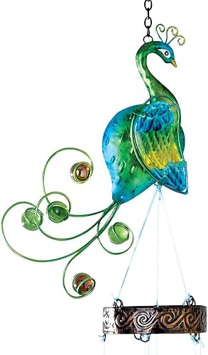 Miniatura 2 de Bits and Pieces - Coloridas campanillas de viento de pavo real - Escultura colgante de metal y vidrio y campanillas - Añade encanto musical a