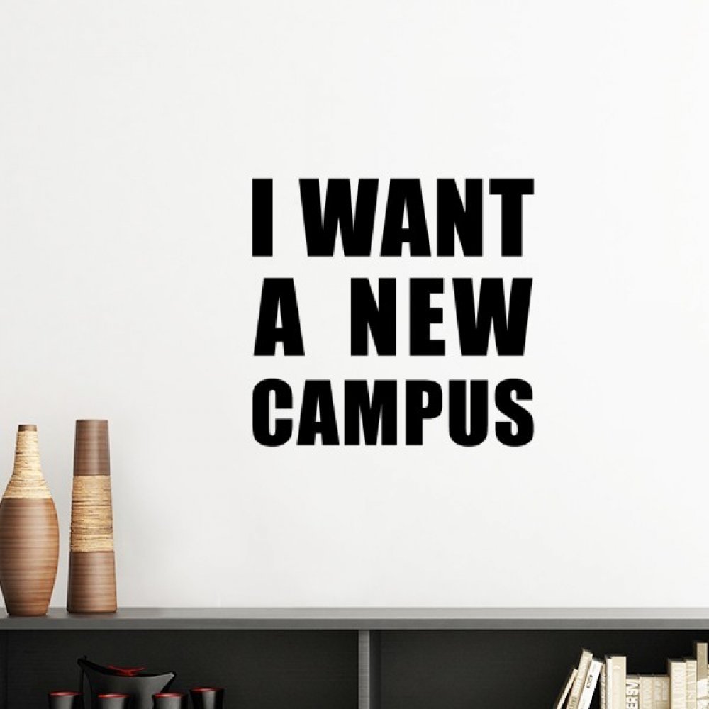 Papier peint amovible bleu silhouette campus et sticker d'art mural de 30cm