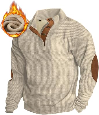 HARGLESMAN Mens Stand Up Collar Corduroy Heavy Sweatshirt Fashion Casual Warm Pullover Fleece Sweater