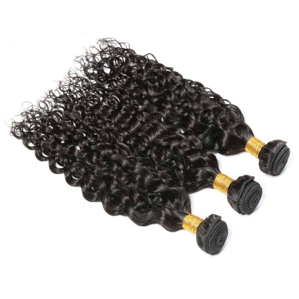 10A Brazilian Human Hair Water Wave Bundles Wet and Wavy Human Hair 3 Bundles for Black Women 18 20 22 Inch Water Curly Hair Extensions Ocean Wave Bundles Natural Black Color