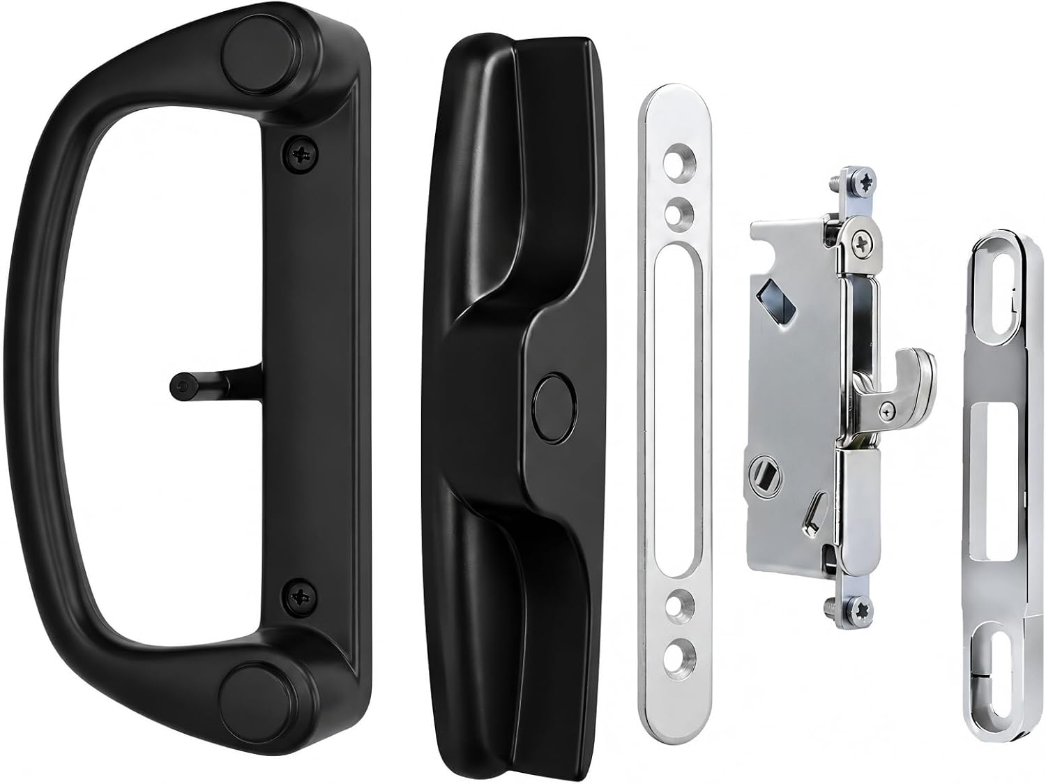 Universal Aluminum Sliding Glass Door Handle, Fits Offset & Centered 3-15/16" Hole Spacing, 1-1/2" to 2" Thick Patio Doors, Inline Replacement with Mortise Lock, Non-Handed, Black with Keyed