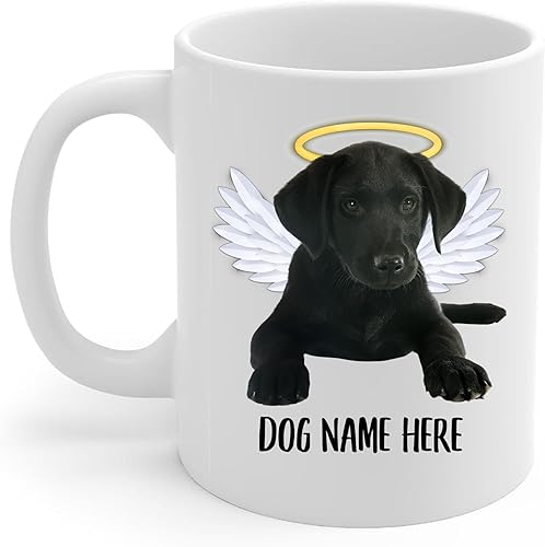Miniatura 2 de Taza de café conmemorativa con nombre personalizado, diseño de alas de ángel, color negro, labrador retriever, regalos de condolencias para los