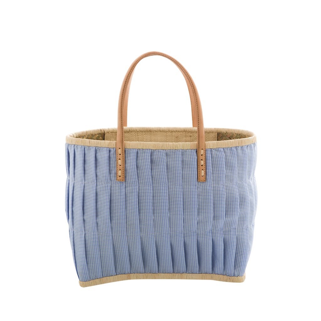 Medium Raffia Einkaufstasche - Türkis - Ledergriffe