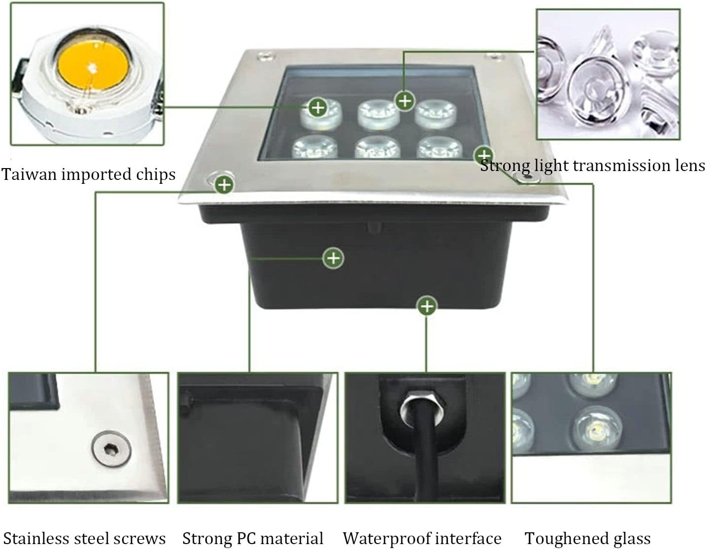 Outdoor Landscape Lighting Square In-Ground Lights IP66 Waterproof LED Underground Light for Yard, Path, Walkway, Deck, Step, AC85-265V (Color : Yellow, Size : 6W) (Color : Yellow, Size : 12W