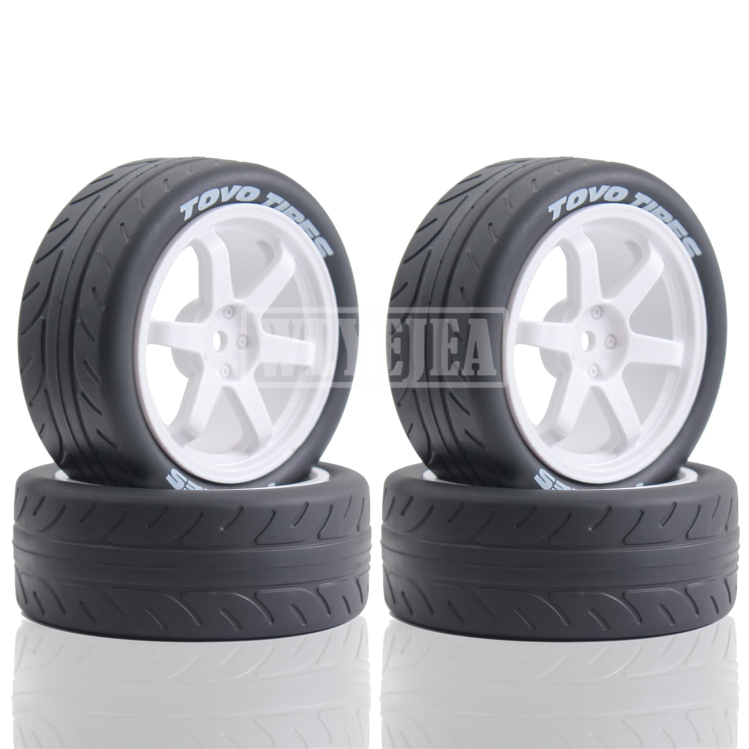 WLYEJEA 1/10 RC On-Road Tires 4PCS 5 Spoke 12mm Hex RC Wheels and Tires Compatible for 1/10 On-Road Touring Car Traxxas Tamiya tt01 tt02 HSP HPI Kyosho