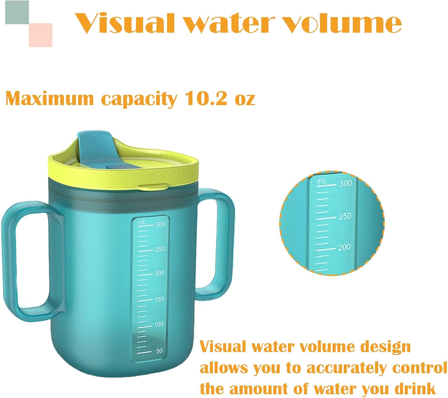 Spill Proof Sippy Cups for Seniors & Adults -10.2oz(300ml) Non-Spill Cups with 2 Handles & Straw Lid, Elderly Drinking Cups for Patients, Disabled, Pregnant Women, Dishwasher Safe (Blue) - Image 5