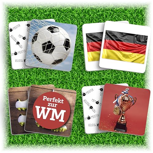 MEMO-MEISTER Memo Spiel | FUSSBALL I Fußballspiel Gedächtnisspiel Legekartenspiel mit 44 Karten (22 Paare) I Geschenk für Fußballfans, ab 4 Jahre | extradicke Karten 4,5 x 4,5 cm I im Natur-Karton