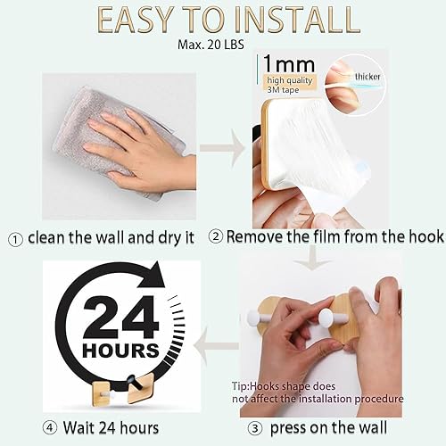 Miniatura 8 de BeiLeiNiceHK Ganchos de pared autoadhesivos para colgar resistentes, pequeños ganchos decorativos adhesivos sin clavos, lindos ganchos negros de