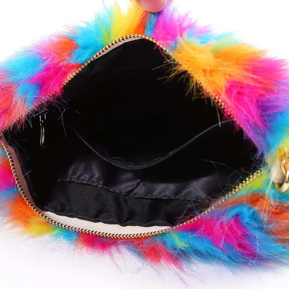 ZOSCGJMY Evening Faux Fur Handbags for Women Furry Fluffy Fuzzy Bags Purse Crossbody Shoulder Strap