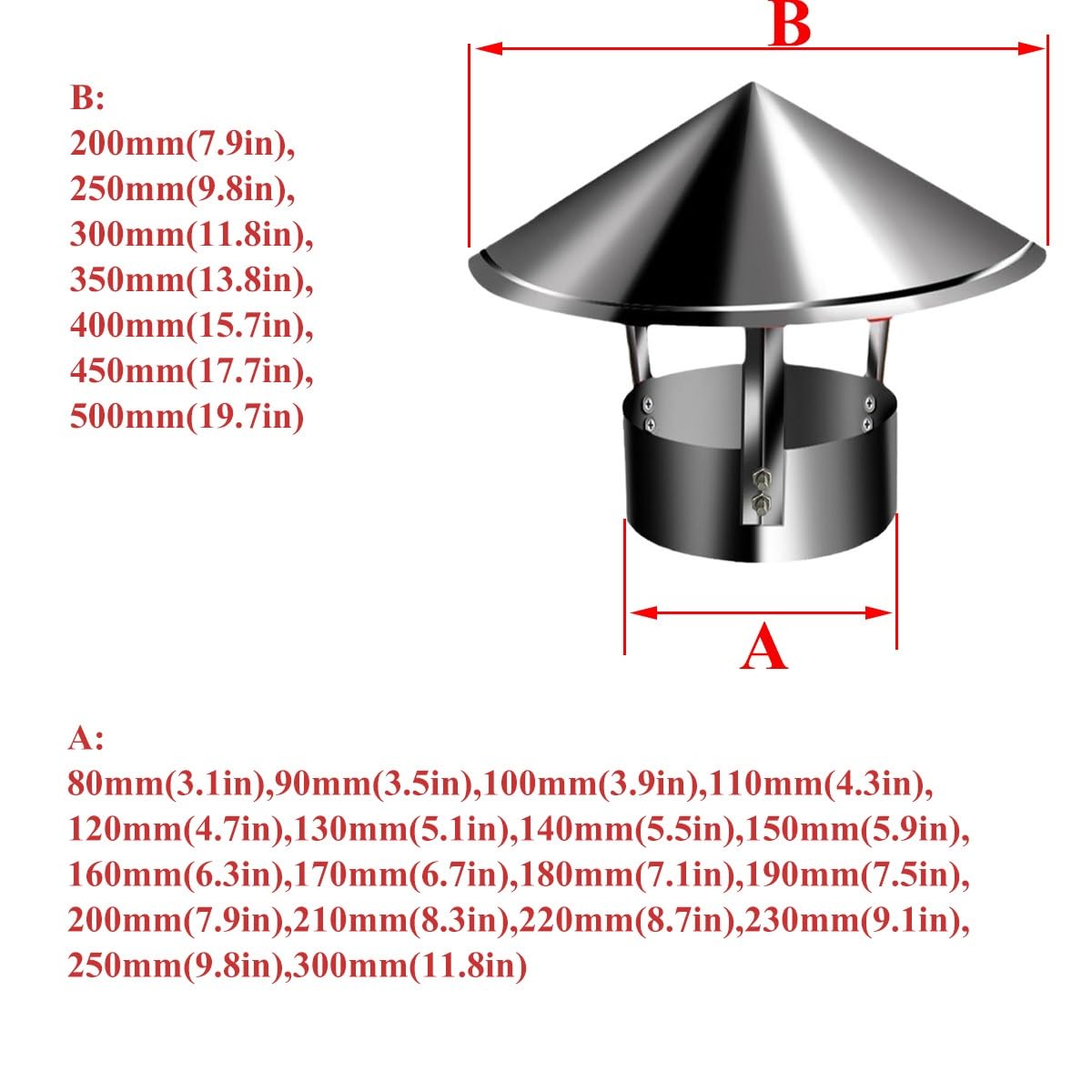Regenhaube Regenhut Schornsteinabdeckung 120mm,150mm,170mm,230mm Kaminabdeckung Dach Rund Dachlüftung Mit Kaminhaube, Runder Regenhut(12cm*25cm)