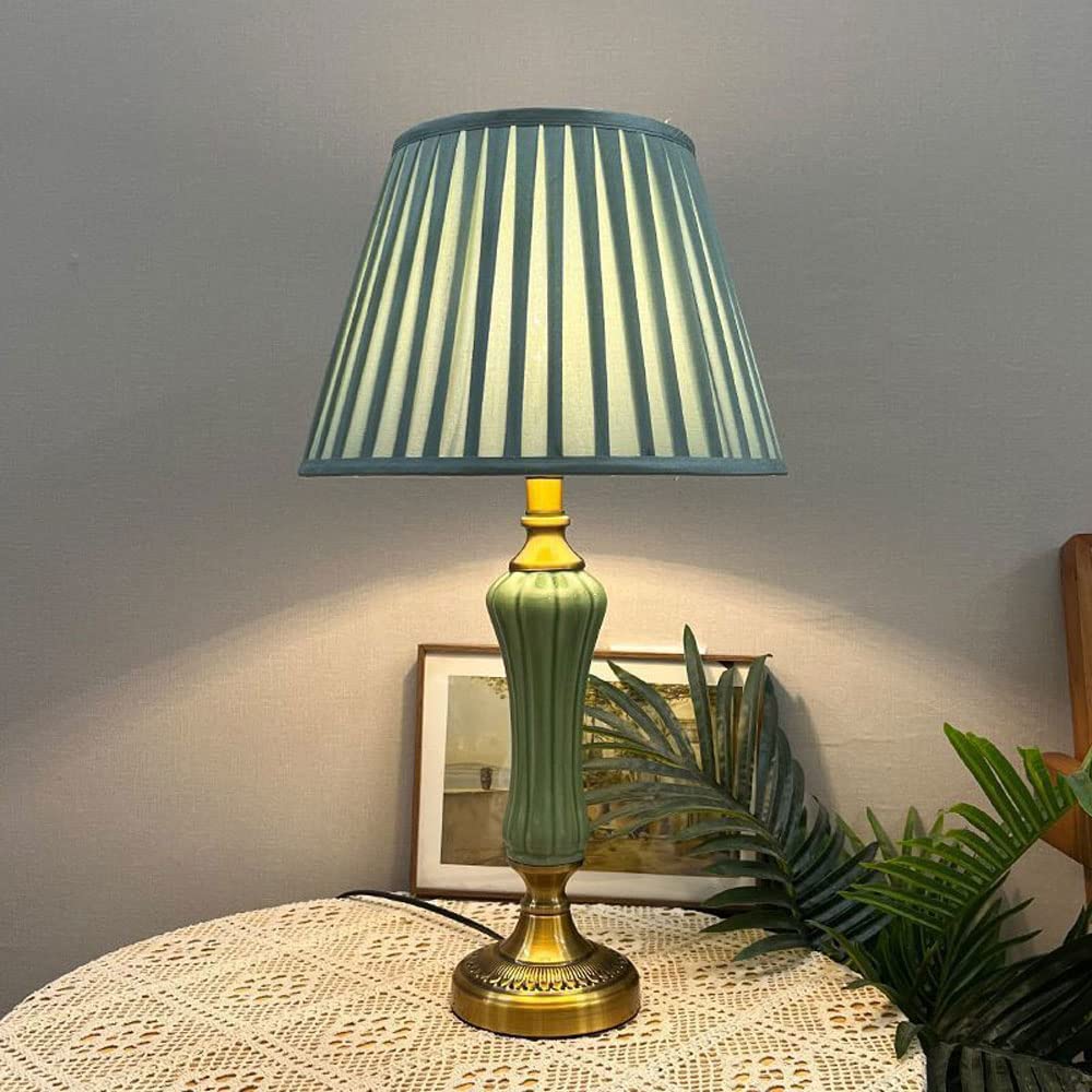 SGKOMN Green Ceramic Modern Classic Table Lamp Contemporary Farmhouse Bedside Desk Nightstand Lamp For Bedroom Living Room Office College Bookcase