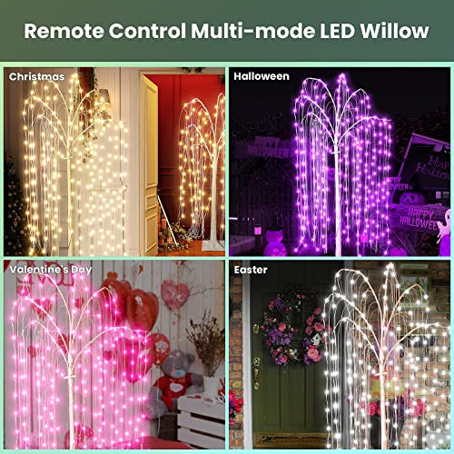 Dklgg Lighted Willow Tree Set Of 3, 4Ft 5Ft 6Ft Colorful Halloween Tree Decorations Led Artificial White Christmas Tree Home Yard Indoor Outdoor For Halloween Christmas Festival Wedding Party #TOP3