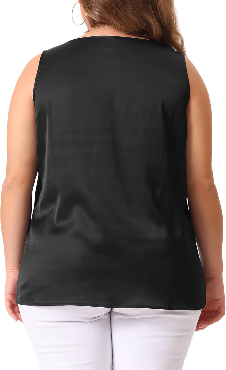 Agnes Orinda Plus Size Silk Satin Tank Tops for Women V Neck Casual Cami Sleeveless Blouses Summer Basic Camisole - Image 4