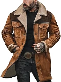 Herren-Wildlederjacke, Umlegekragen, Klappentaschen, Trucker-Jacke, brauner Vintage-Fleece-gefütterte Jacke, Kunstwildlede...
