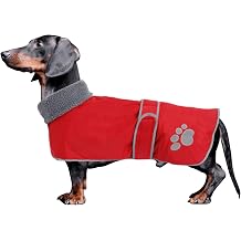 Dog Winter Coat Thermal Quilted Dachshund Coat,with Warm Flannel Lining,Geyecete Waterproof Outdoor Dog Apparel with Adjustable Bands-Red-XS