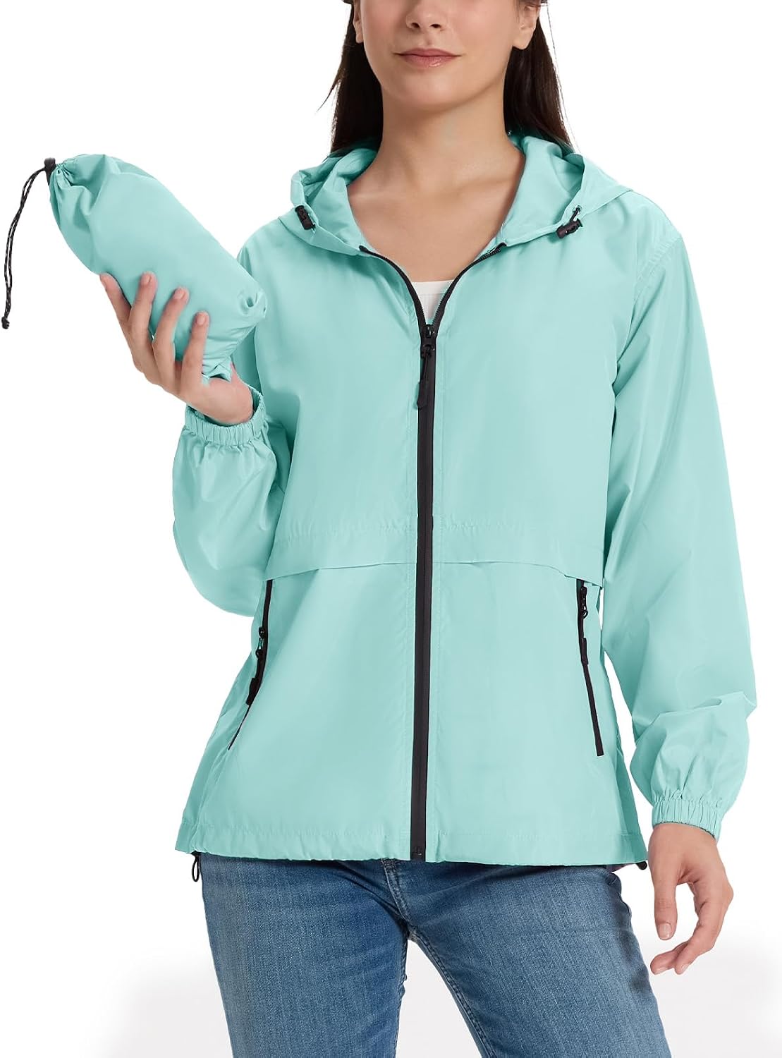 SaphiRose Lightweight Rain Jacket Women Waterproof Raincoat Packable
