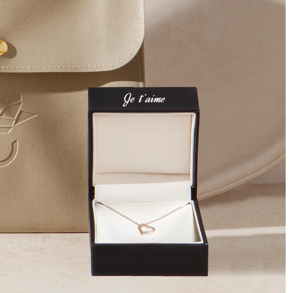 Collier Cœur Femme Or Rose (Argent 925 plaqué) Zircon Pendentif Coeur