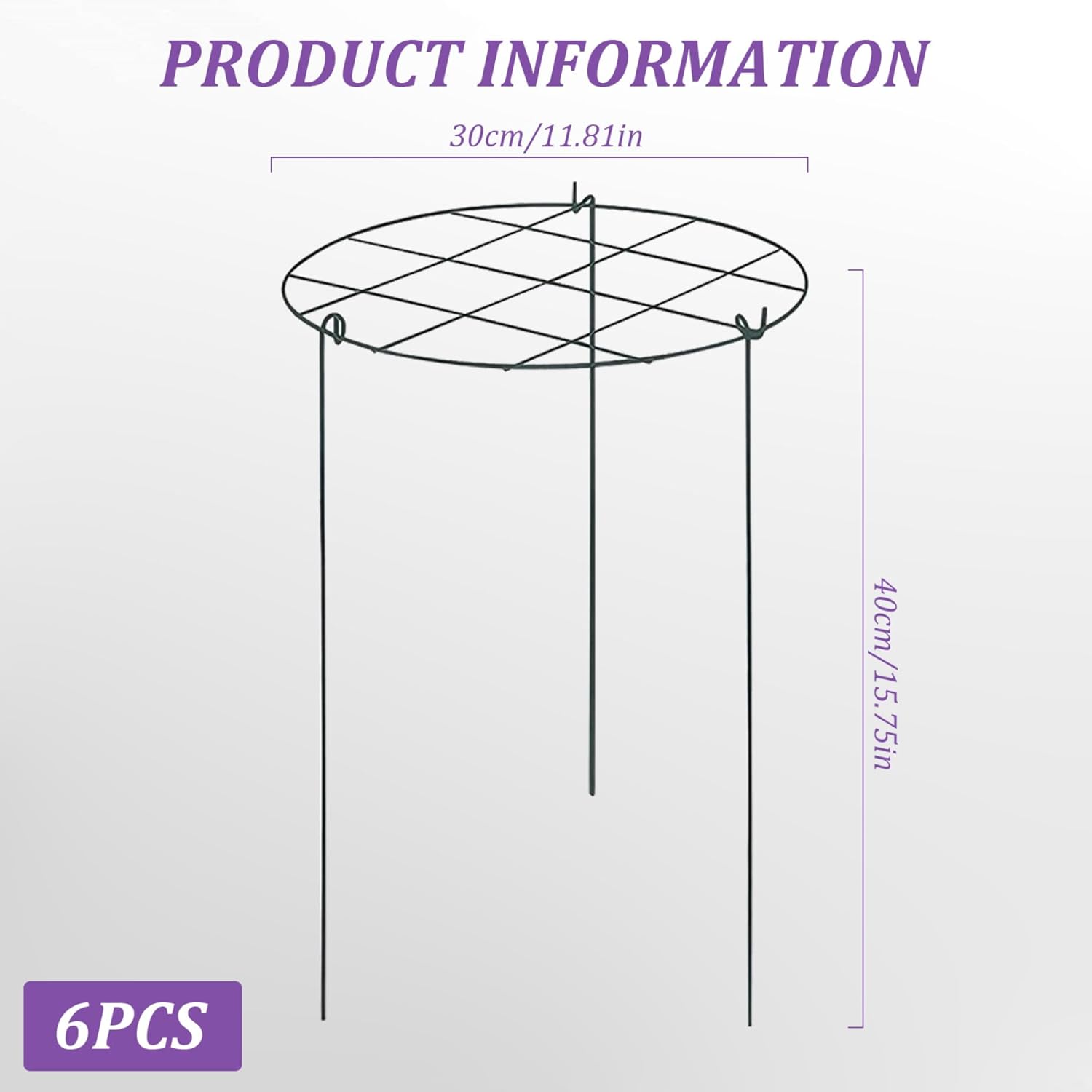 6 PCS Plant Support Ring, Peony Cages and Supports Heavy Duty 15.8x11.8 Inch with 3 Legs Grow Through for Vegetables Rose Outdoor Plants