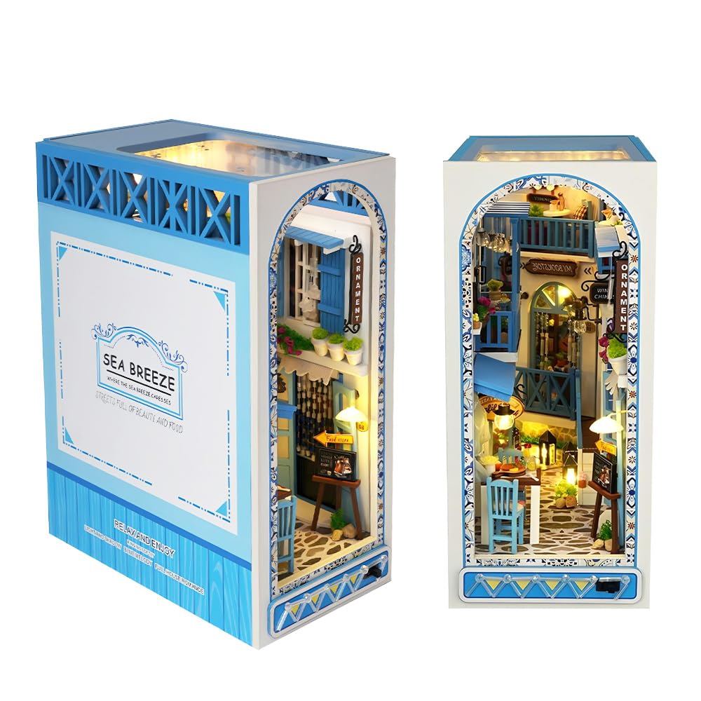 Book Nook Kit, Miniature da Costruire DIY Booknook, Booknook Diorama, Fermalibri in legno 3D, con Luci Decorazione Libreria Casa Modellismo da Costruire Adulti Diorama Modellismo
