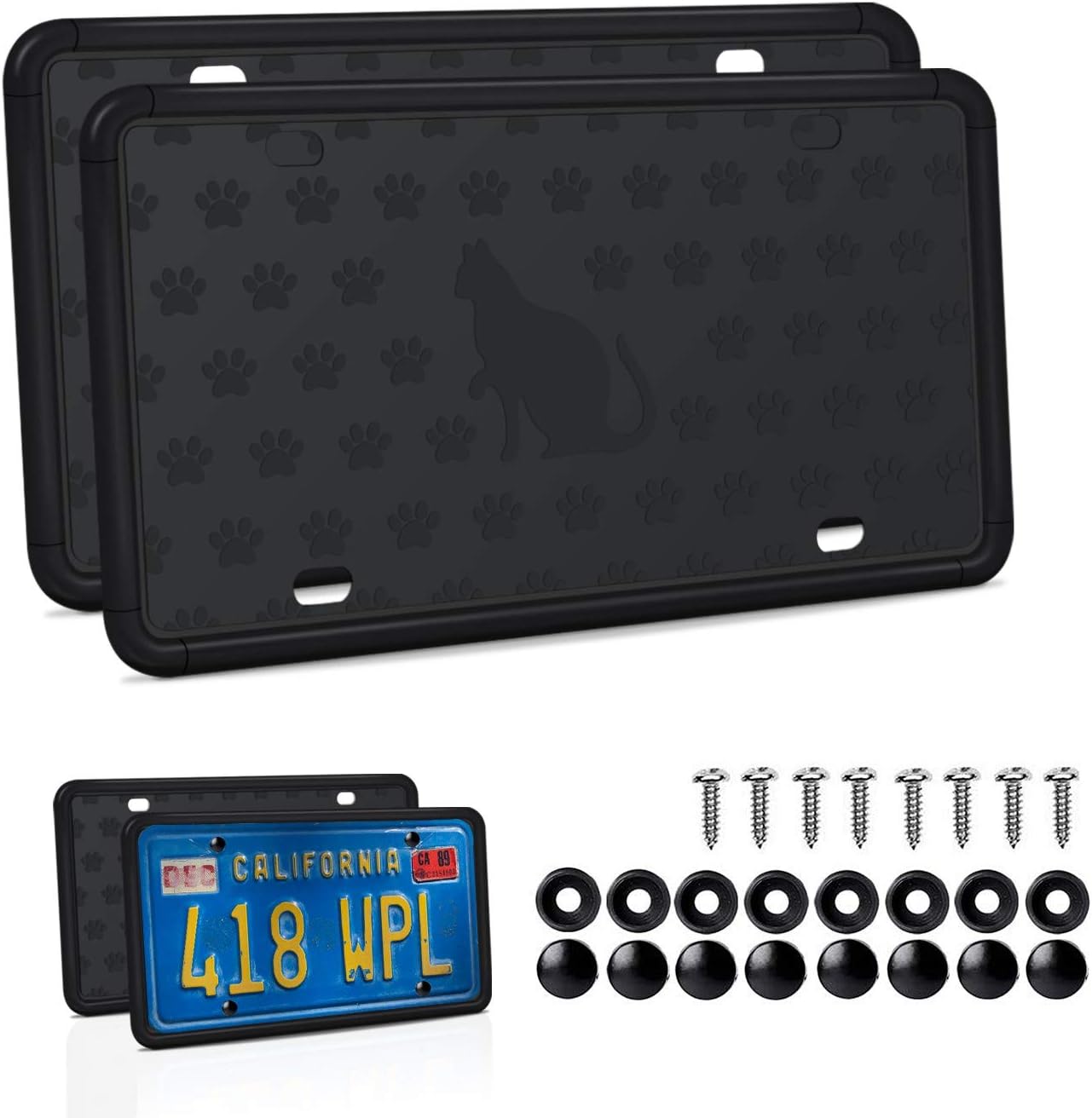Mookis License Plate Frame, 2 PCS Black Auto License Plate Holder, Silicone License Plate Frame with Installation Screws and 9 Drainage Holes, Water-Proof, Rust-Proof, Weather & Rattle-Proof (Type 2)