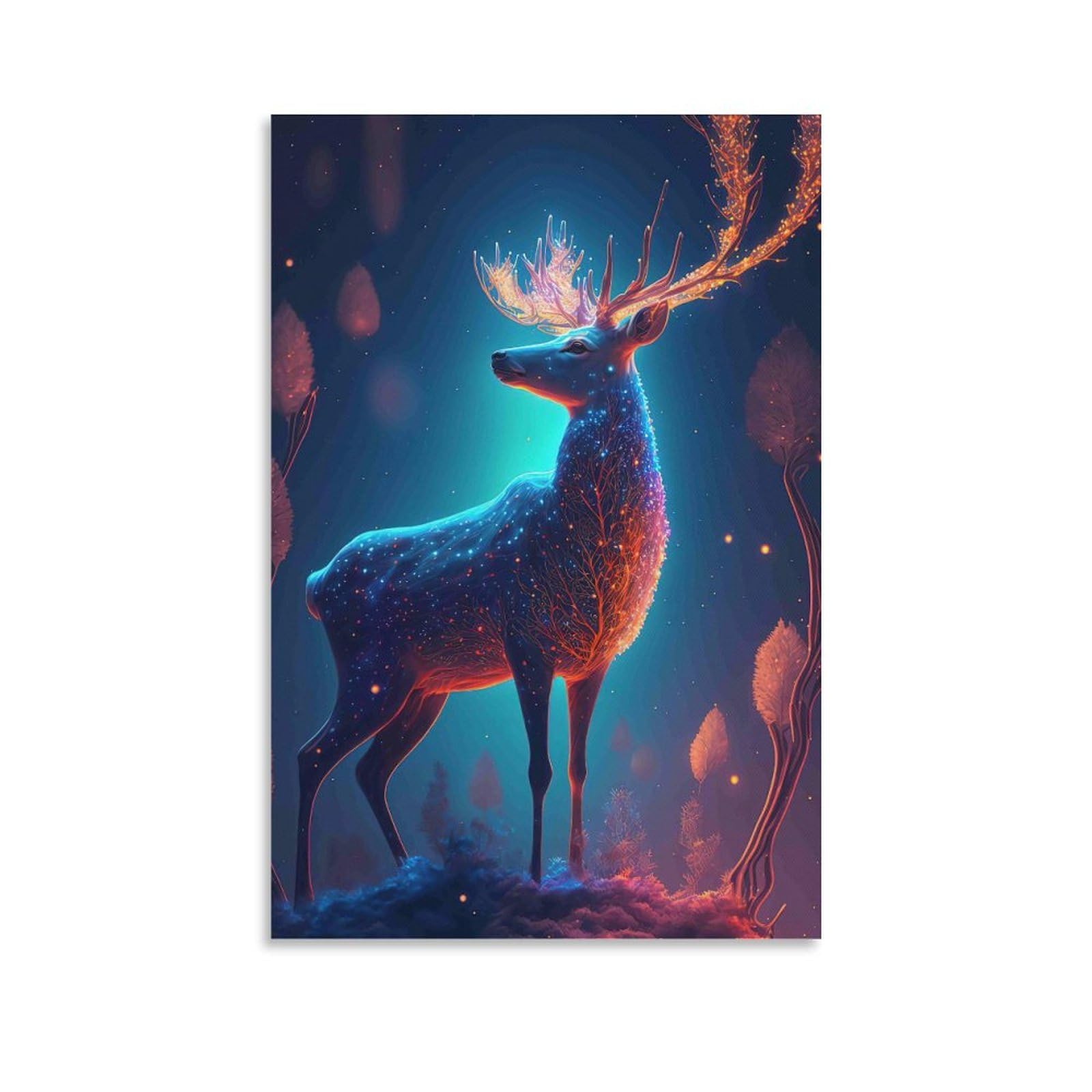 DHBANEIOK Fantasy Deer Glow Wall Decor Poster Canvas Prints Picture Modern Wall Art Picture Wall Hanging for Living Room Bedroom Home Decorations 24x36inch(60x90cm)
