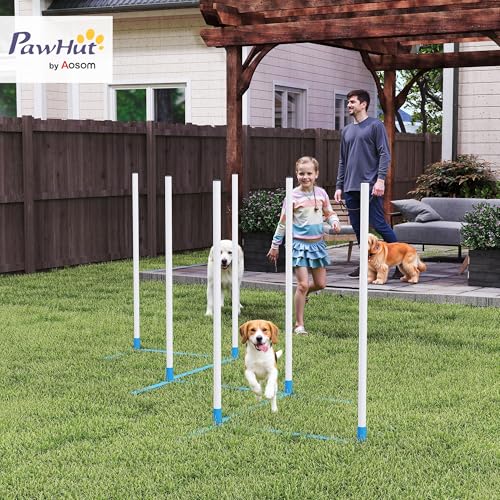 PawHut Agility Set Hunde 6-teiliges Agility-Ausrüstung für Hundetraining klappbar Steckhürdenset mit 6 Slalomstangen Tragetasche Trainingszubehör Koordinationstraining Agilityset für Spiele Training