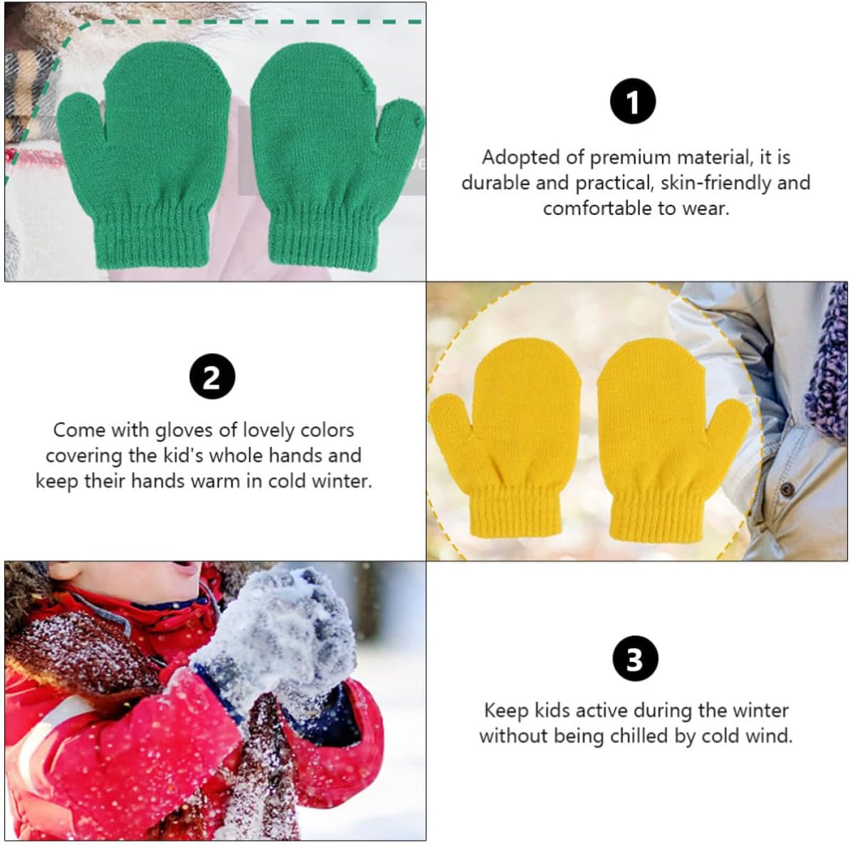5 Pairs Knitted Full Finger Gloves for Winter, Acrylic Fiber Warm