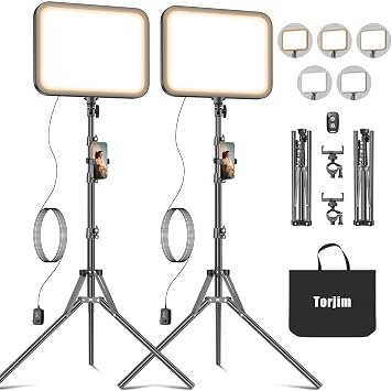 Torjim 11 Inch Video Light Kit for Creators-24W High Brightness Studio Lights with Tripod Stand & Phone Holder & Remote, Adjustable Photography Lighting for Clearer YouTube Streaming Home Studio