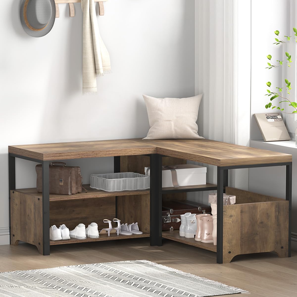 L Shaped Shoe Bench